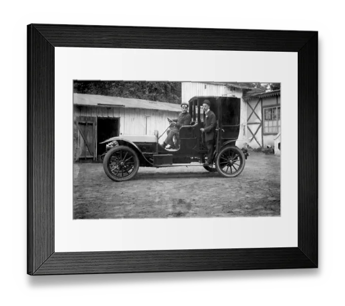 Framed Print : Historic photograph, man with chauffeur Framed Print : Historic photograph, man with chauffeur