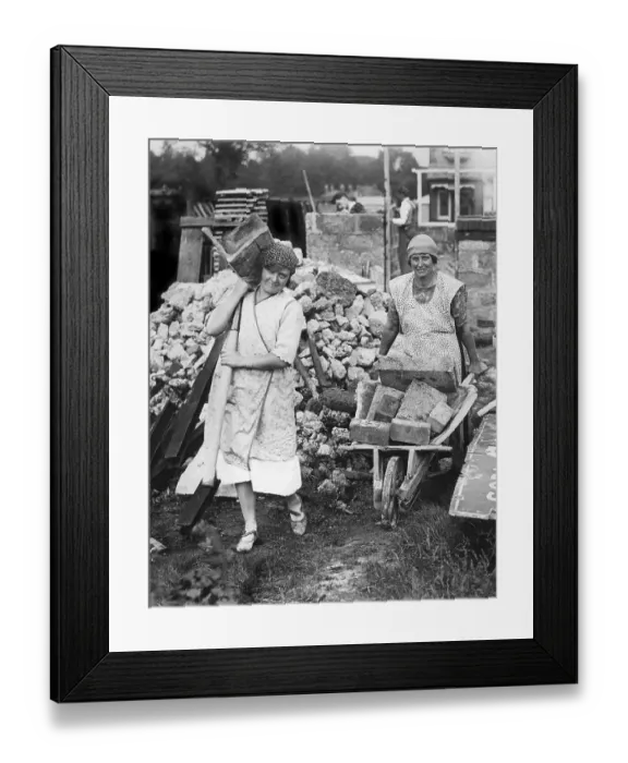 Framed Print : Historic photograph, women at a building site Framed Print : Historic photograph, women at a building site