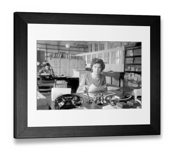 Framed Print : Historic photograph, female office employee at work