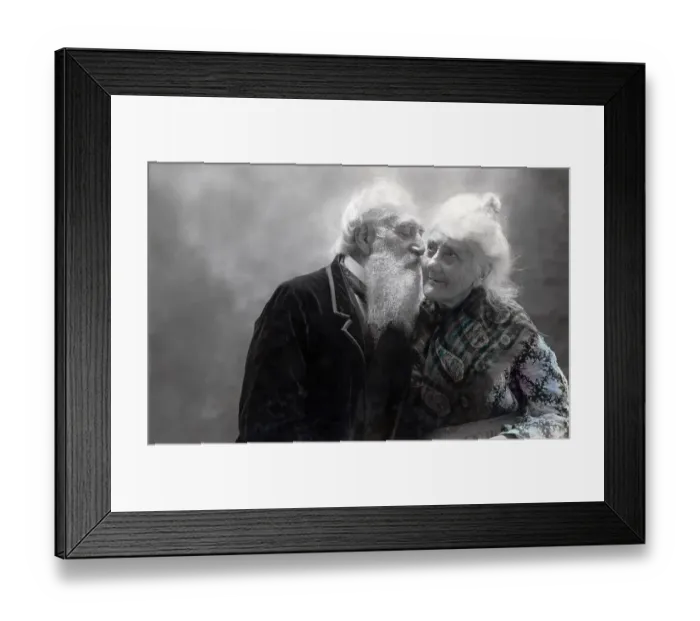 Framed Print : Historic photograph, grandfather kissing grandmother