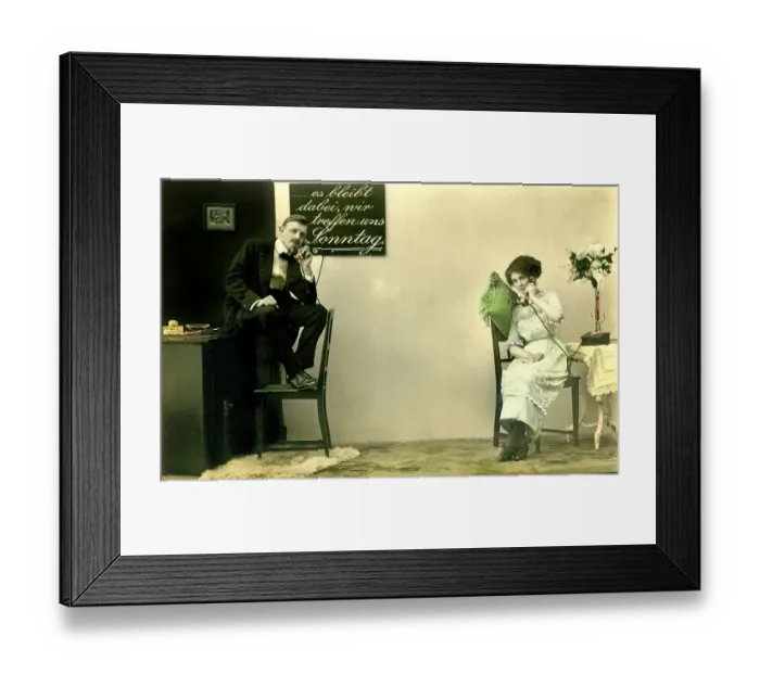 Framed Print : Historic photograph, couple phoning