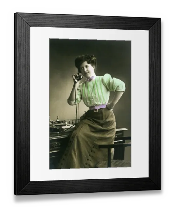 Framed Print : Historic photograph, woman phoning, around 1905 Framed Print : Historic photograph, woman phoning, around 1905