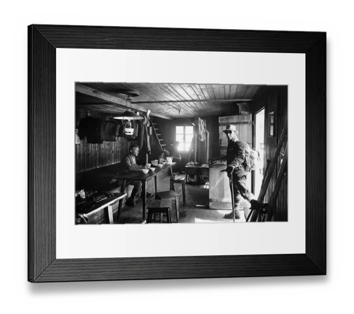 Framed Print : Historic photograph, mountain climber in a mountain hut