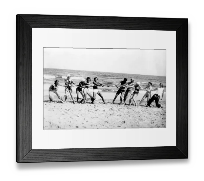 Framed Print : Historical photo, group of people at the beach