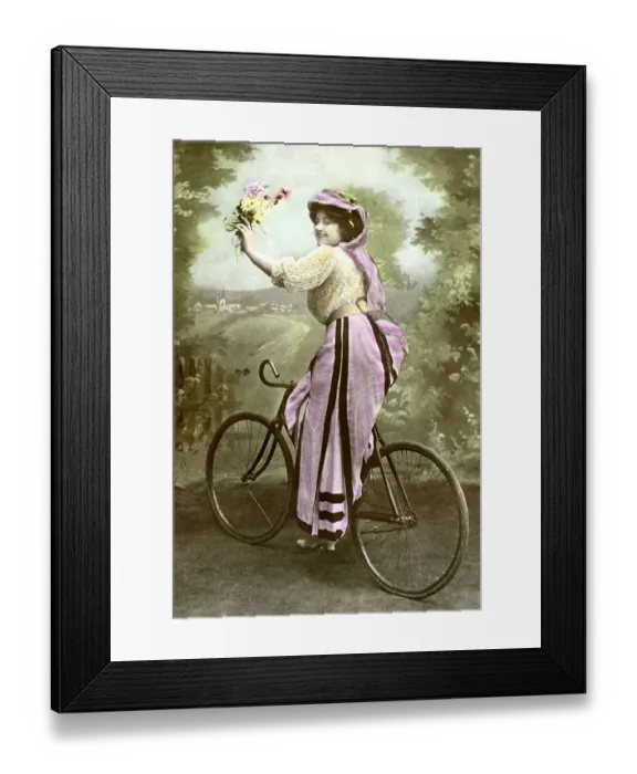 Framed Print : Historical photo, woman on bicycle, ca. 1910