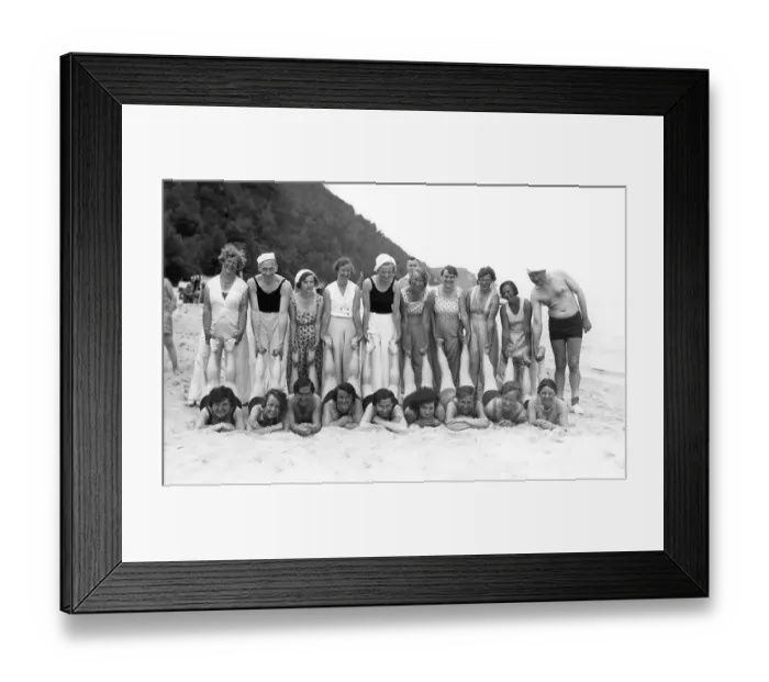 Framed Print : Historical photo, group of people at the beach
