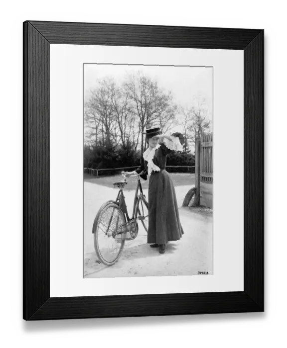 Framed Print : Historic photo, woman with bicycle, ca. 1915
