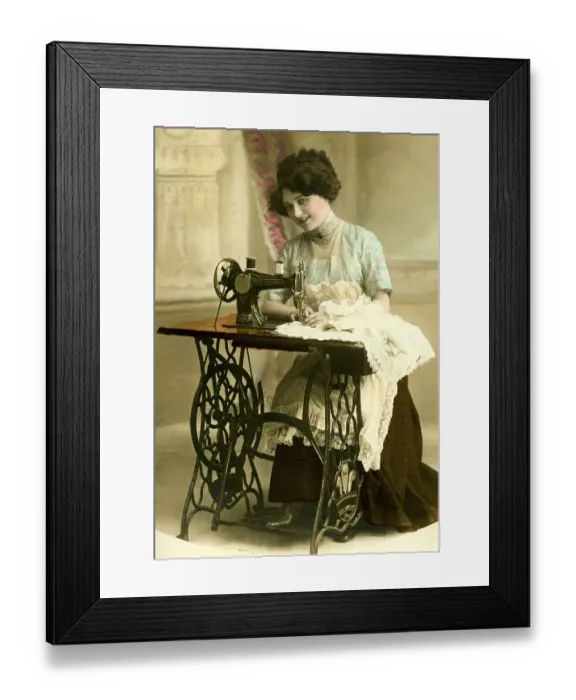 Framed Print : Historic photo, woman with sewing machine Framed Print : Historic photo, woman with sewing machine