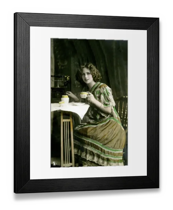Framed Print : Historic photo, woman drinking tea, ca. 1910