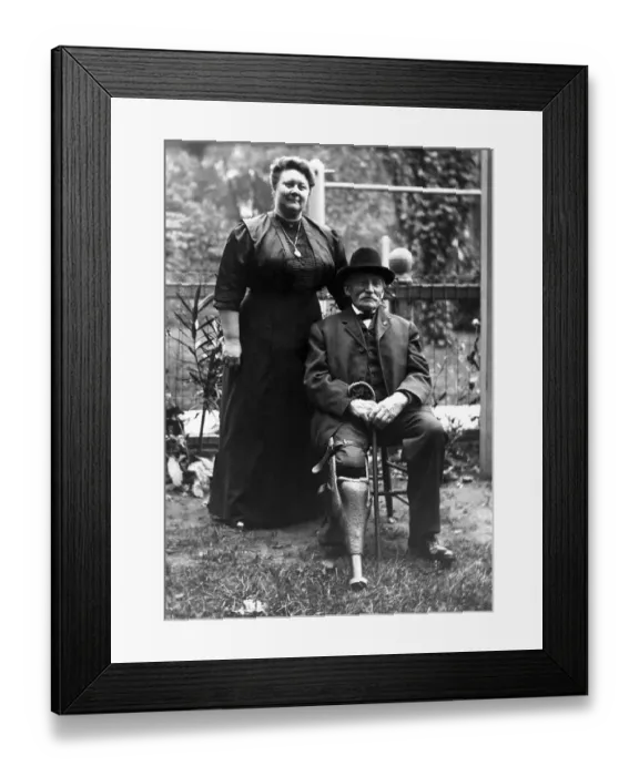Framed Print : Historic photo, couple, man with prothesis