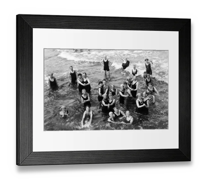 Framed Print : Historic photo, group of bathers dancing in the sea Framed Print : Historic photo, group of bathers dancing in the sea