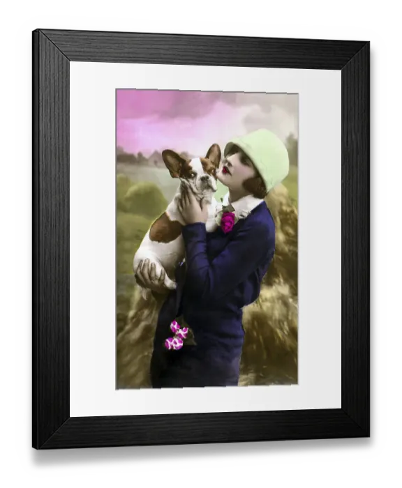 Framed Print : Historic photo, woman with bulldog, ca. 1920