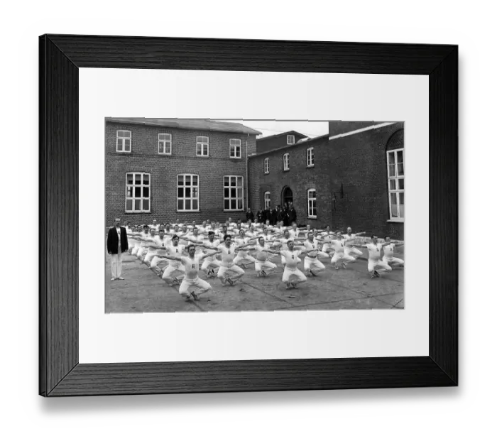 Framed Print : Historic photo, morning gymnastics in the barracks