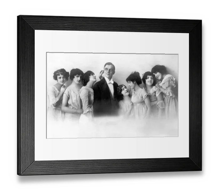Framed Print : Historic photo, a man with seven women, ca. 1920 Framed Print : Historic photo, a man with seven women, ca. 1920