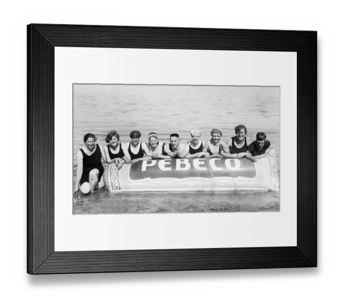 Framed Print : Historic picture, swimming group advertising for Pebeco sun creme
