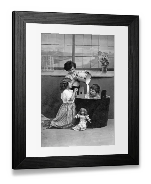 Framed Print : Historic photo, bathing in the bath tub, ca. 1910