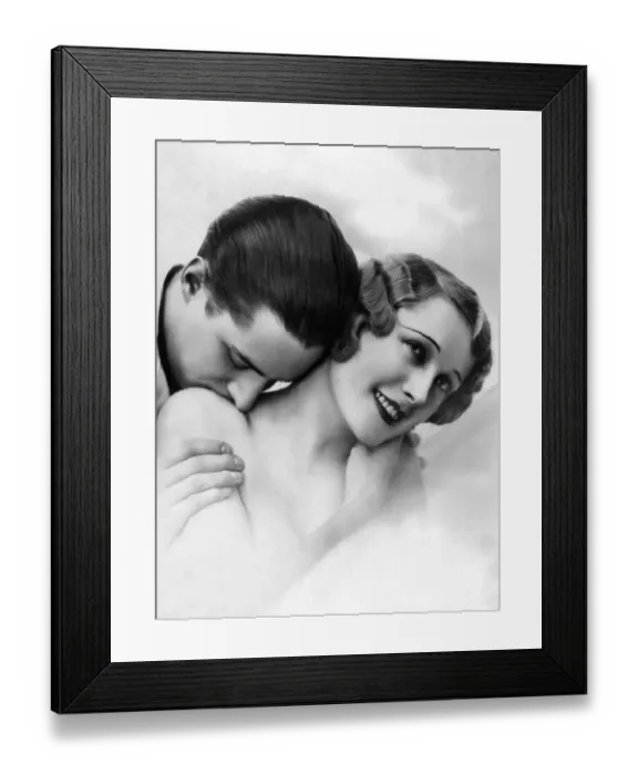 Framed Print : Historic photo, man kissing woman on the shoulder Framed Print : Historic photo, man kissing woman on the shoulder