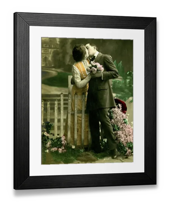 Framed Print : Historic photograph, lovers kissing, ca. 1915