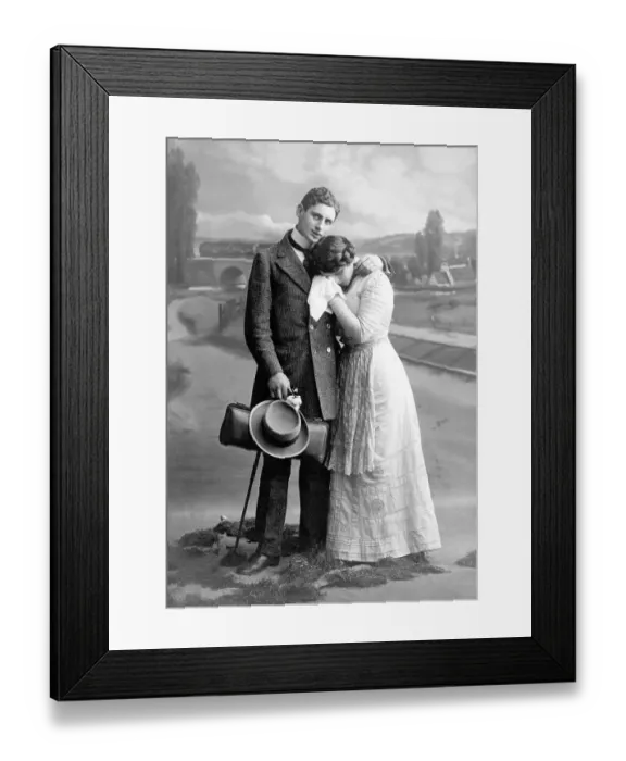 Framed Print : Historic photograph, lovers, woman crying Framed Print : Historic photograph, lovers, woman crying