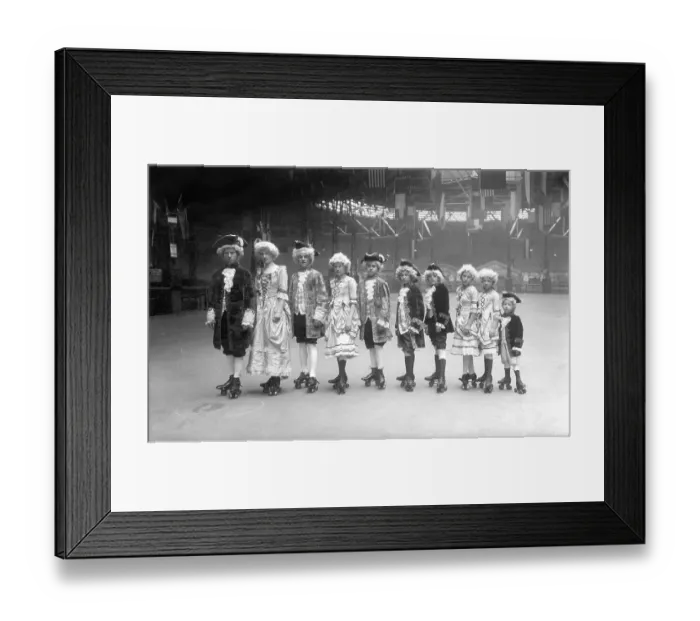 Framed Print : Historic photograph, actors in costume on roller skates