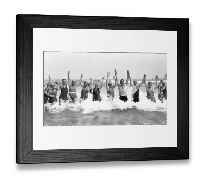 Framed Print : Historic photograph, happy group of swimmers Framed Print : Historic photograph, happy group of swimmers