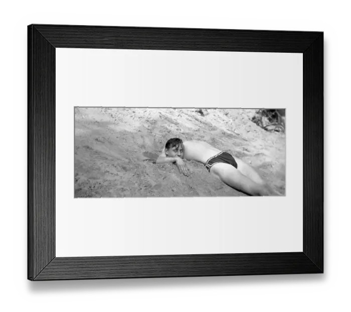 Framed Print : Historic photograph, headless, man buried in sand Framed Print : Historic photograph, headless, man buried in sand