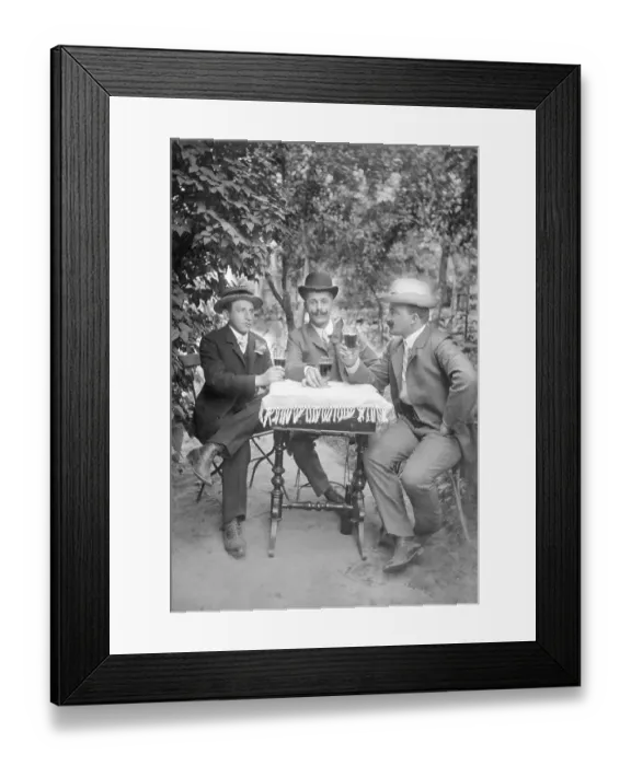 Framed Print : Historic photograph, three gentlemen drinking wine Framed Print : Historic photograph, three gentlemen drinking wine
