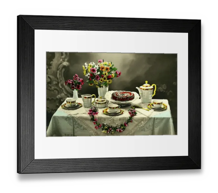 Framed Print : Historic photograph, coffee table, around 1920 Framed Print : Historic photograph, coffee table, around 1920