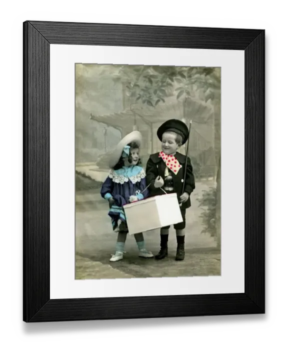 Framed Print : Historic photograph, two children, around 1915