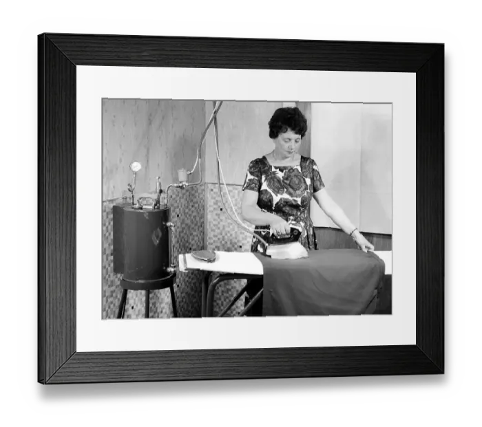 Framed Print : Historic photograph, woman ironing, around 1955 Framed Print : Historic photograph, woman ironing, around 1955