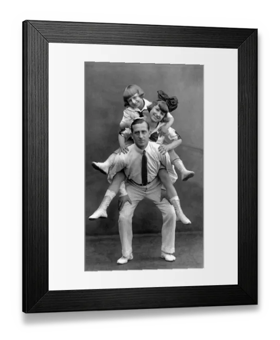 Framed Print : Historic photograph, father with his two children