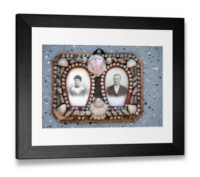Framed Print : Historic photograph, married couple in seashell picture frame Framed Print : Historic photograph, married couple in seashell picture frame