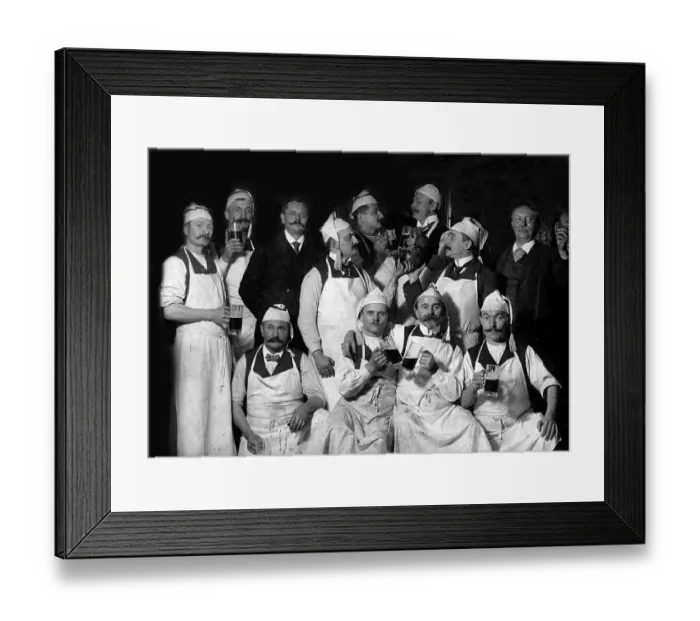 Framed Print : Historic photograph, men in work clothes with beer Framed Print : Historic photograph, men in work clothes with beer