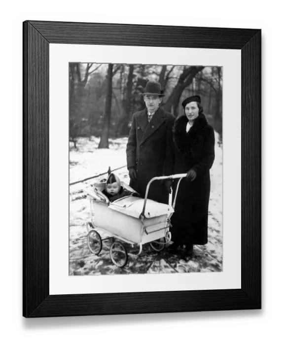 Framed Print : Historic photograph, married couple with baby in a pram