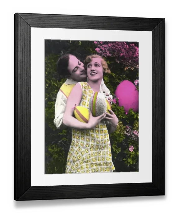 Framed Print : Historic photograph, man and woman with Easter eggs Framed Print : Historic photograph, man and woman with Easter eggs