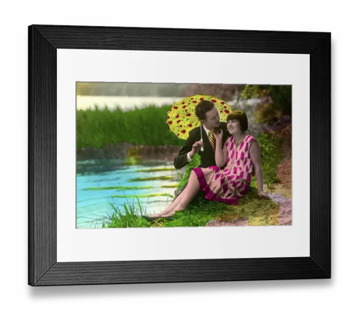 Framed Print : Historic photograph, couple on a lake, around 1929