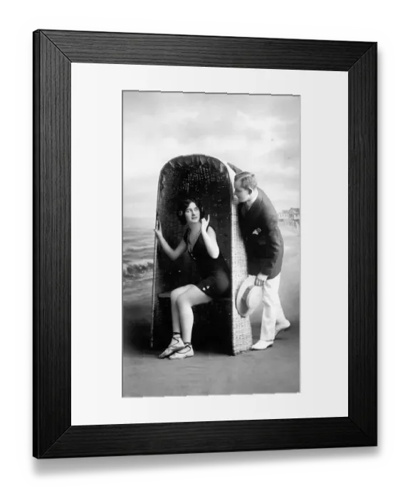Framed Print : Historic photograph, flirt in a beach chair Framed Print : Historic photograph, flirt in a beach chair