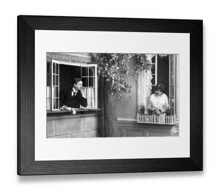 Framed Print : Historic photograph, man flirting with his neighbour