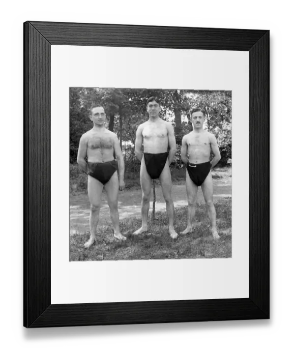 Framed Print : Men in bathing suits, historic photograph