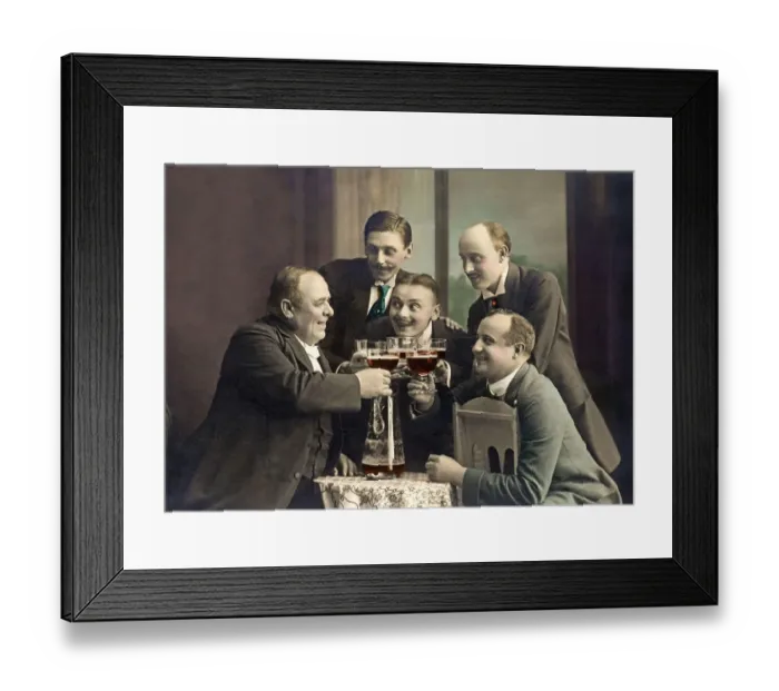 Framed Print : Men drinking beer or red wine, historic photograph Framed Print : Men drinking beer or red wine, historic photograph