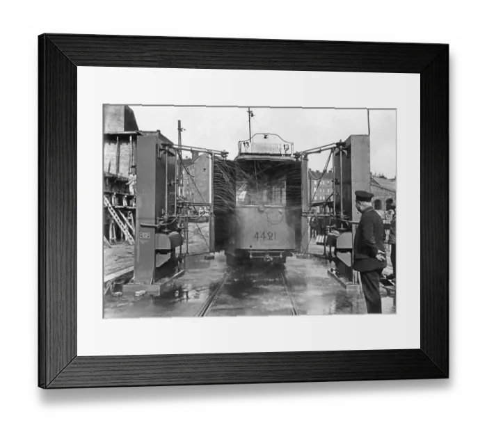 Framed Print : Washing plant for streetcars, historical image Framed Print : Washing plant for streetcars, historical image