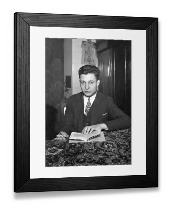 Framed Print : Man with a book, historical image, ca. 1936 Framed Print : Man with a book, historical image, ca. 1936