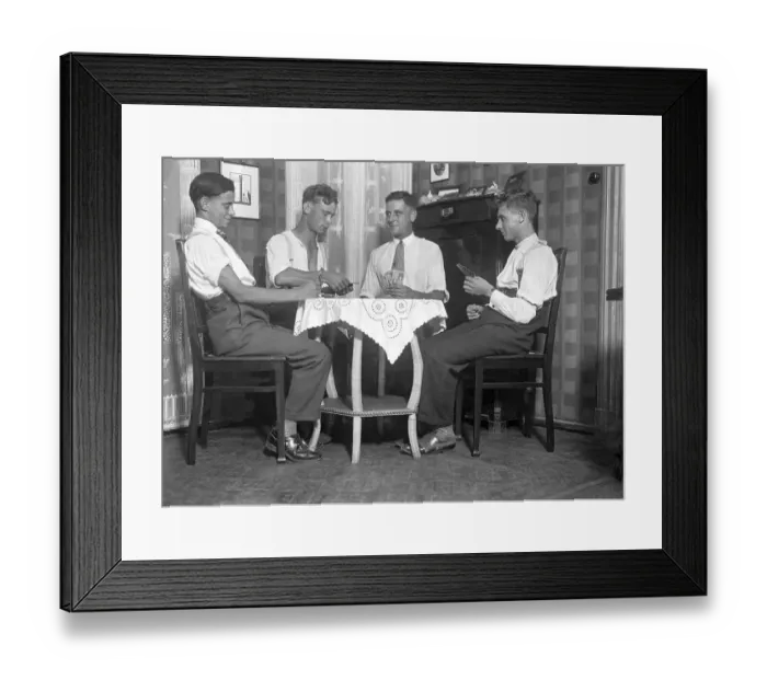 Framed Print : Four men playing cards, historic photgraph Framed Print : Four men playing cards, historic photgraph
