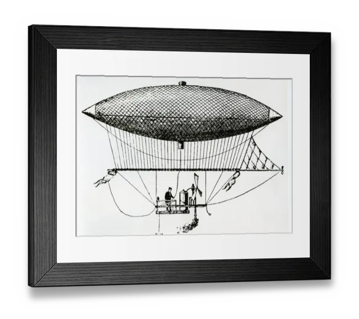 Framed Print : Steerable steam zeppelin built by Henri Giffard Framed Print : Steerable steam zeppelin built by Henri Giffard