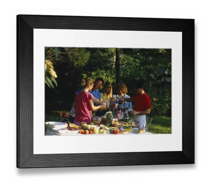 Framed Print : Garden party, food and drink, richly laid table