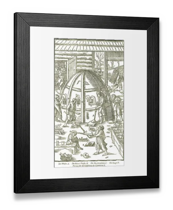 Framed Print : Glass furnace for the production of finished glassware