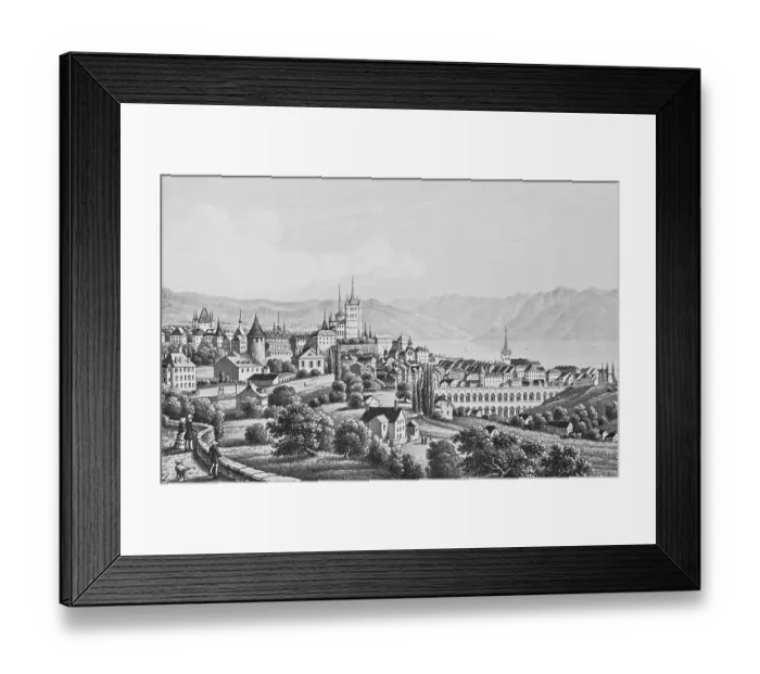 Framed Print : Historic cityscape, lithograph