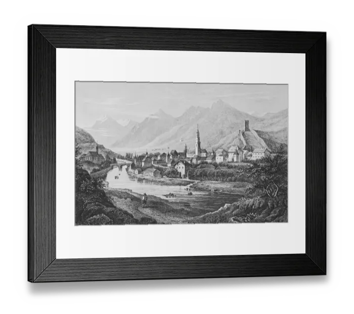Framed Print : Historic cityscape, Merano in 1850 Framed Print : Historic cityscape, Merano in 1850