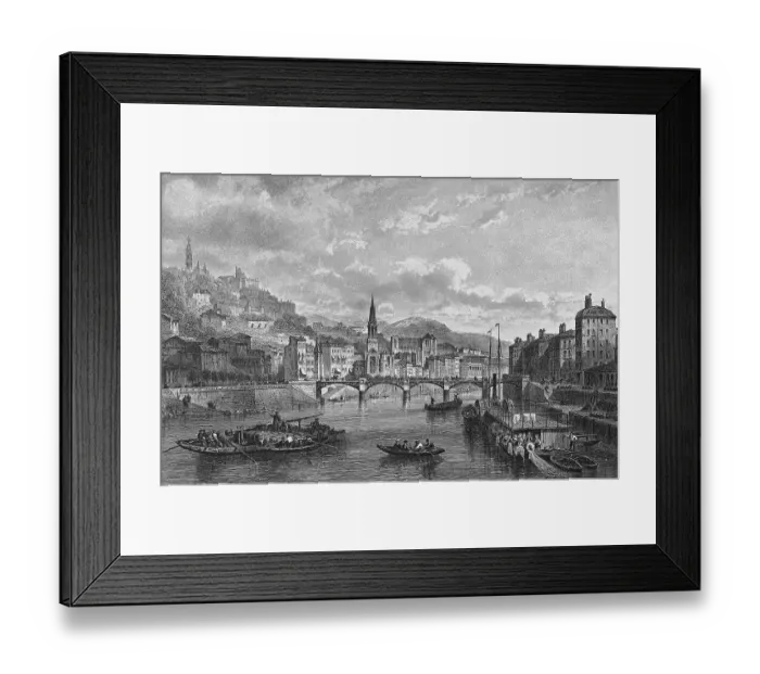 Framed Print : Historic cityscape, steel engraving Framed Print : Historic cityscape, steel engraving