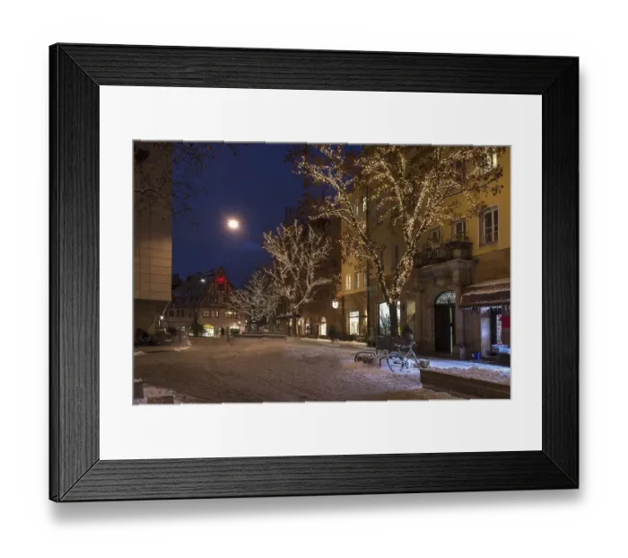 Framed Print : Winter old town with Christmas lights Framed Print : Winter old town with Christmas lights